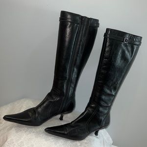 Markio, Made in Italy, size 37, pointy leather knee high boots with kitten heel